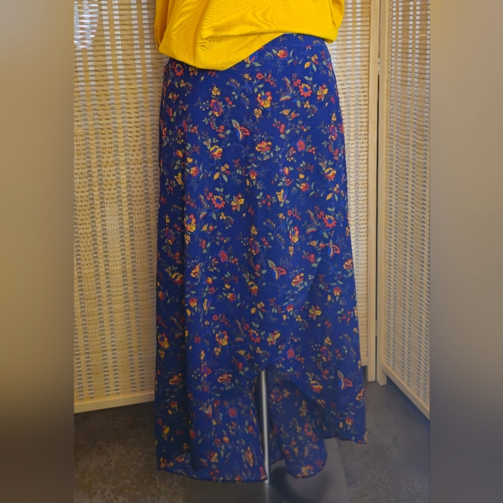 Blue & Floral Print High-Low Wrap Effect Skirt By Madewell, New With Tags
